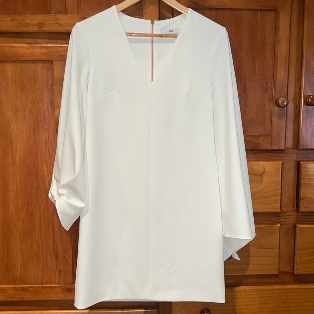Tibi Ivory Long Sleeve V-Neck Dress 2